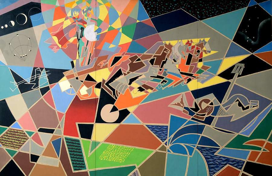 Gino-Severini-Zeus-partorito-dal-sole-1954-tempera-e-collage-su-cartoncino-cm-2715-x-412